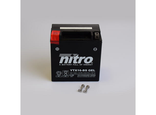 Nitro YTX16-BS Batteri Vedlikeholdsfritt 12V, 14Ah, 150x87x161, Forsegl. AGM GEL 