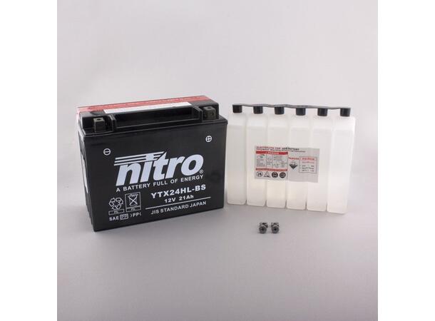 Nitro YTX24HL-BS Batteri Vedlikeholdsfr 12V, 21Ah, 205x87x162, Syrepakke, AGM 