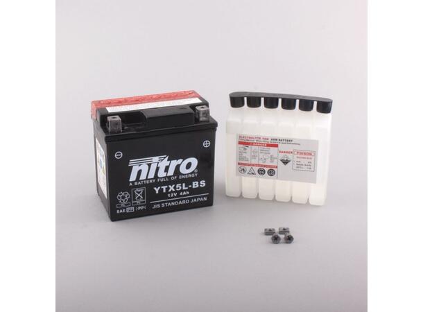 Nitro YTX5L-BS Batteri Vedlikeholdsfritt 12V, 4Ah, 114x71x106, Syreflaske, AGM 