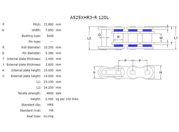 AFAM Kjede 525XHR-3- Rødt, Xs-Ring, 122L Xs-Ring Hyper-forsterket, Rød 