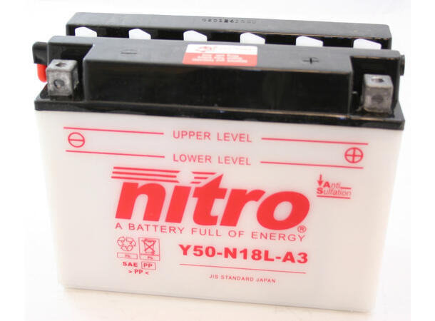 Nitro Y50-N18L-A3 Batteri 12V, 20Ah, 205x90x165, Syreflaske 