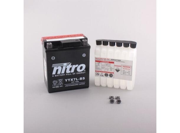 Nitro YTX7L-BS Batteri Vedlikeholdsfritt 12V, 6Ah, 113x70x130, Syreflaske, AGM 