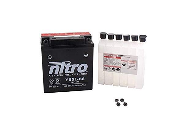 Nitro YB5L-BS  Batteri Vedlikeholdsfritt 12V, 5Ah, 120x60x130, Syrepakke, AGM 