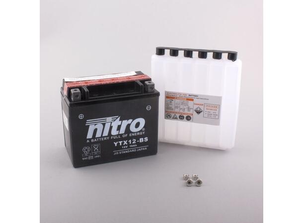 Nitro YTX12-BS Batteri Vedlikeholdsfritt 12V, 10Ah, 150x87x130, Syreflaske, AGM 