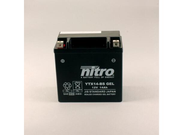 Nitro YTX14-BS Batteri Vedlikeholdsfritt 12V, 12Ah, 150x87x145, Forsegl. AGM GEL 