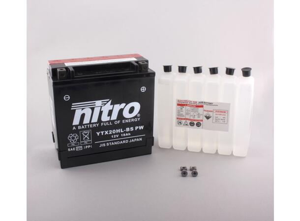 Nitro YTX20HL-BS-PW Batteri Vedlikeholds 12V, 18Ah, 175x87x175, Syrepakke, AGM 