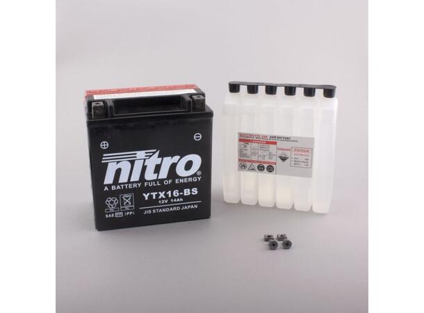 Nitro YTX16-BS Batteri Vedlikeholdsfritt 12V, 14Ah, 150x87x161, Syreflaske, AGM 