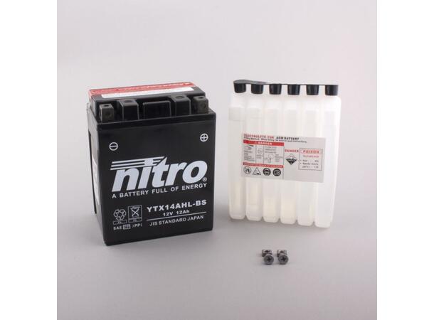 Nitro YTX14AHL-BS Batteri Vedlikeholdsfr 12V, 12Ah, 134x89x166, Syrepakke, AGM 