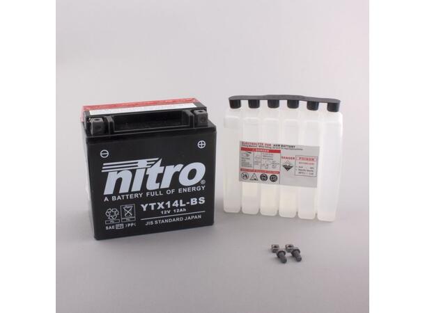 Nitro YTX14L-BS Batteri Vedlikeholdsfr. 12V, 12Ah, 150x87x145, Syrepakke, AGM 