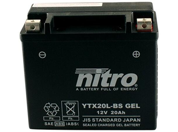 Nitro YTX20L Batteri Vedlikeholdsfritt 12V, 18Ah, 175x87x155, Forsegl. AGM GEL 