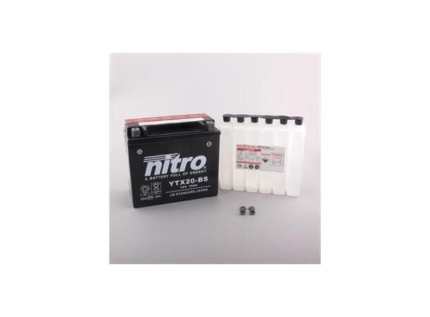 Nitro YTX20A-BS Batteri Vedlikeholdsfr. 12V, 18Ah, 150x87x161, Syrepakke, AGM 