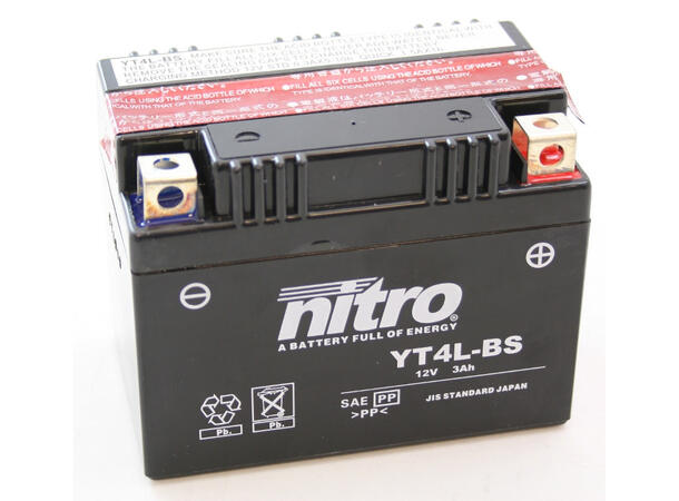 Nitro N-YT4L-BS Batteri Vedlikeholdsfr. 12V, 3Ah, 110x67x88, Syreflaske AGM 