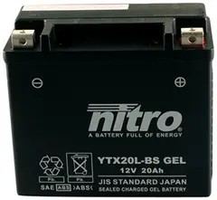 Nitro YTX20L Batteri Vedlikeholdsfritt 12V, 18Ah, 175x87x155, Forsegl. AGM GEL